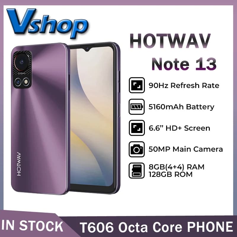HOTWAV Note 13 Smartphone 4GB+128GB 6.6'' Display Side Fingerprint Identification 50MP Camera 5160mAh 4G Android 13 Cellphone