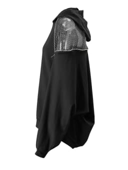 [EAM] Black Grid Hollow Out Big Size Casual Sweatshirt New Hooded Long Sleeve Women Fashion Tide Spring Autumn 2026 CPG6782