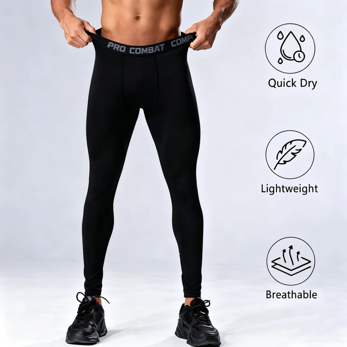 Men's Compression Leggings High Elastic Quick Dry Breathable Sports Base Layer for Gym Running Basketball Workout