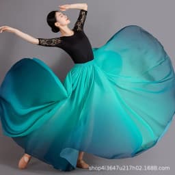 Women's 360-720 Degrees Big-hem Dance Skirts Gradient Color Chiffon Maxi Skirts Elastic-waist Elegant Square Dance A-line Skirts