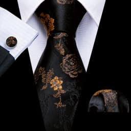 Barry.Wang Dark Gold Men Tie Silk Stripe Pocket Square Cufflinks Sets Formal Woven Neckties Business Party Designer Gifts 5702