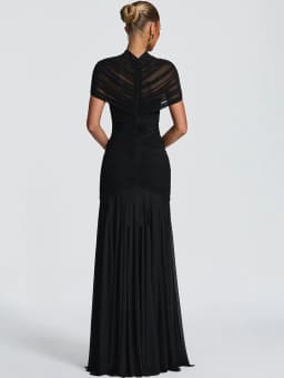 JULISSA MO Patchwork Sexy Hollow Out Sheer Mesh Women Maxi Dress Turtleneck Ruched Dress Spring Slim Elegant Party Evening Dress