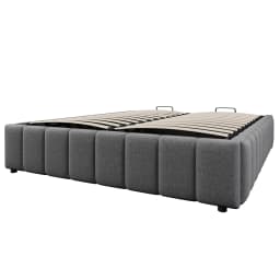 KOMHTOM Upholstered Bed Frame 140×200 cm, with Hydraulic Storage Space and Slatted Base, without headboard and mattress, Linen
