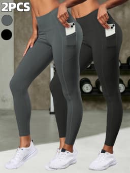 1/2 Pcs Super Soft Sports Leggings With Pockets For Women High Waisted Workout Yoga Running Push Up Fitness Tight Pants Women's