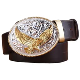 gold eagle big buckle full grain real leather 100% genuine leather hawk mens belts luxury high quality camel brown cowboys women