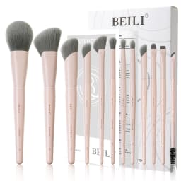 BEILI Vegan Professional Makeup Brush Set 12 Pcs Corn Bamboo Silk Angle Powder Foundation Eyeshadow Eyeliner Brushes Cosmetics