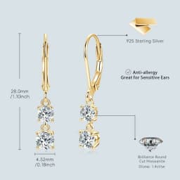 Anziw 42mm Long Dangle D Moissanite Drop Earrings for Women 925 Sterling Silver Hoop Clip Earrings Wedding Fine Jewelry Gift