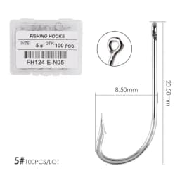 100pcs Silver Hooks High Carbon Steel Big Long Shank Fishing Hooks Sea Pint Hook Fishhook Set with Eyes Barb Fishing Accessories