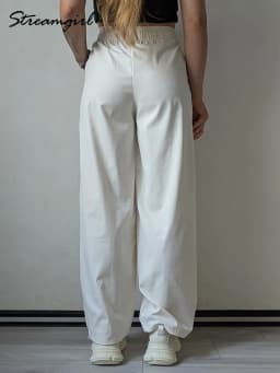 Blue Straight Pants For Women Elastic Wiast Jogger Quick-dry Sweatpants Baggy Embroidery Trousers Ladies Wide Leg Sport Pants