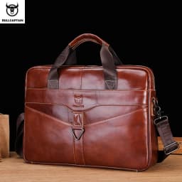 BULLCAPTAIN Men's Genuine Leather Briefcase Shoulder Bag 15 Inch Laptop Case Men's Briefcase Classic Office Business Handbag