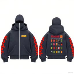 Men'S Full Zipper Double Hat Jacket Kodak Retro Film Print Long Sleeved Letter Pattern Casual Streetwear Zipper Sportswear