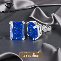 Bocarman Ice Cut Zircon Stud Earrings S925 Silver Paraiba Tanzanite Blue Mint Green Rectangular Multicolor Women Fine Jewelry