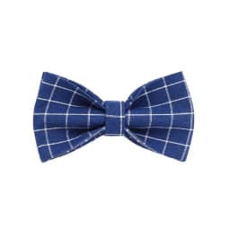 Dark Blue Check Dog Collar Leashes Harness Bow Set Grid 02