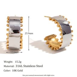 E.B.belle Double Color Beads Edge Glossy Bracelet Earring Ring Women Jewelry Set Stainless Steel 18k Gold Plated Waterproof