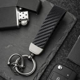 Carbon Fiber Leather Keychain, Durable Metal D-ring Car Key Strap with Key Ring