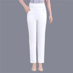 Plus Size Casual Women Elastic Basics Pencil Pants Straight Trousers OL Candy Colors High Waist Ankle-Length Pants Middle-aged