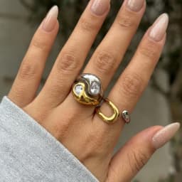 Stainless Steel Two Tone Ring for Women Trendy Parallel Double Line Irregular Geometry Stacking Ring Waterproof Daily Jewelry