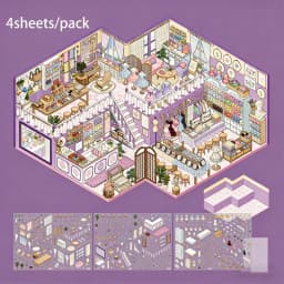 Mr. Paper Shop Management Stickers 4pcs - 2.0 Oversize 3D Design, Storage Diorama Journal, Creative Fun Decals DIY Scrapbooking