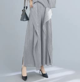 2025 New Pleated Pants Irregular Wide-legged Pants Simple Loose Large Size with Elastic Formal Occasions Commuter Women's