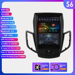 OSSURET 9.7inch 2 DIN Android 13 Car Radio for Ford Fiesta 2009-2017 Multimedia Stereo Vertical Screen Carplay Panoramic Camera