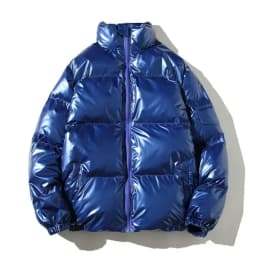 YASUGUOJI Winter Stand Collar Loose Bright Fabric Jacket Men Fashion Reflect Thick Warm Sliver Coat Men Plus Size Mens Clothing