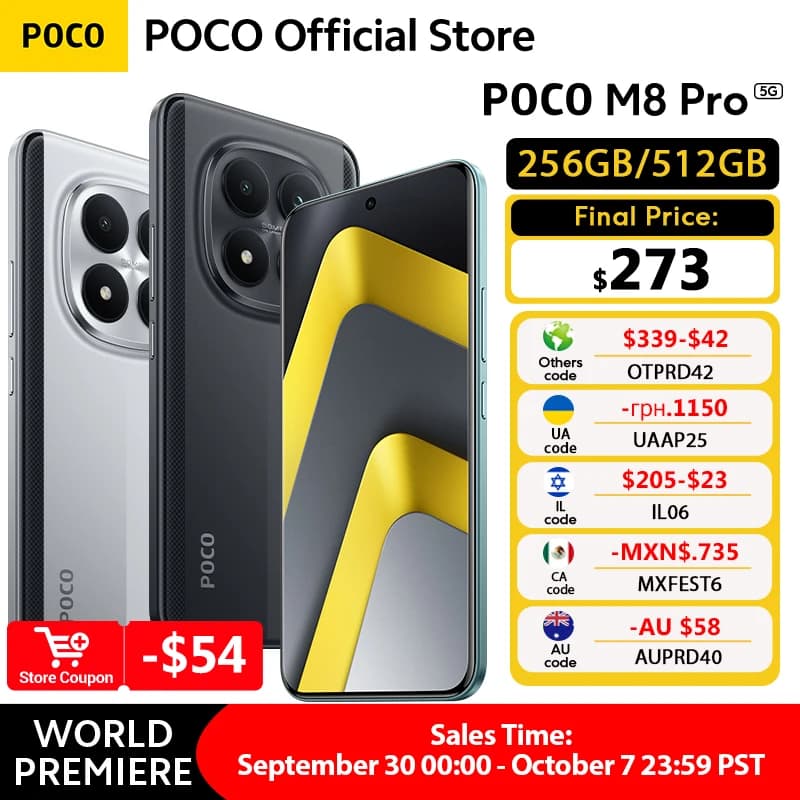 New POCO M8 Pro 5G Smartphone Global Version Snapdragon 7s Gen 4 NFC 6.83" 1.5K 120Hz display 6500mAh 100W Charging