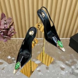 New Spring and Summer Women's High Heels High-end Metal Square Head Patent Leather Stiletto Comfortable Back Sandals