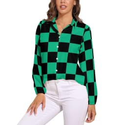 Black Checkerboard Blouse Classic Black and White Checker Office Print Blouses Women Autumn Oversize Long Sleeve Casual Shirts
