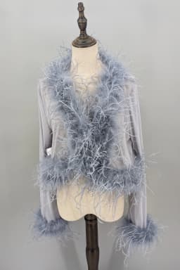 Women See-Through Top with Real Ostrich Feather Brown Black Cropped Jacket Top Bolero 240711