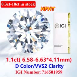COSFIX 0.3-5ct Round Lab Grown Diamond HPHT IGI Certificate 3EX D/F Color VVS1 Clarity Diamond Gems