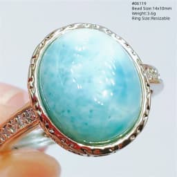 Natural Blue Larimar Oval Adjustable Ring Jewelry Water Pattern Real Larimar For Women Men Healing Fashion Stone AAAAAA