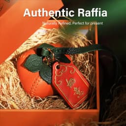 CRAZYSMITH Handmade Genuine Leather Bag Charm Persimmon Keychain Purse Charms Bag Pendant for Handbags Gift Bag Accessories
