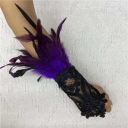 Lace Feather Long Gloves Gothic Mesh Sleeve Halloween Party Hook Embroidery White Mittins Female Stage Accessory Gothic Sleeve