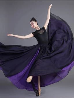 Double Layer Contrast Color Modern Dance Skirt Large Swing Half Body Skirt Performance Costume for Art Students Chiffon Material