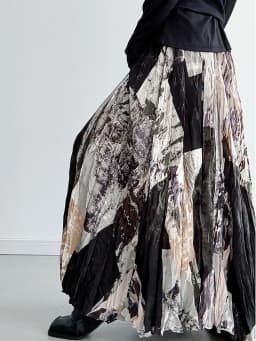 [EAM] High Elastic Waist Printed Pleated Elegant A-line Half-body Skirt Women Fashion Tide New Spring Autumn 2026 1DJ5417