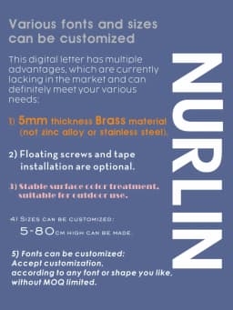 Nurlin Solid Brass Hammered Antique Brass 4-12 Inches 10-30cm Big Number Letter Door House Public Floating Signature