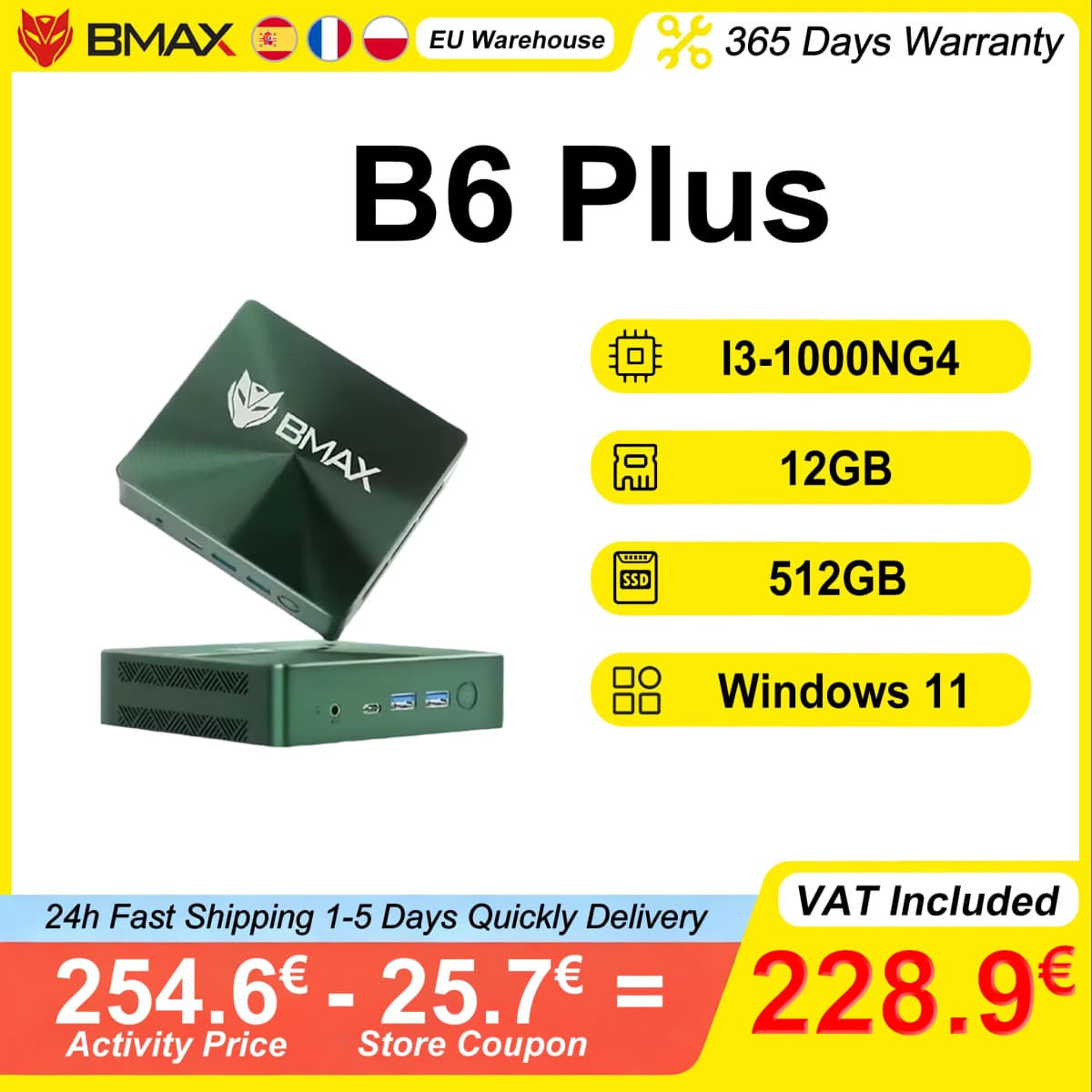 Bmax B6 Plus Mini Pc Intel I3 1000Ng4 12Gb Ram 512Gb Ssd Rom Windows 11 Wifi USB HDMI Bluetooth 4.2