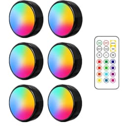 RGBW LED Puck Night Lights Remote Control Dimmable Under Cabinet Light Battery Operated Wireless Push Lamp Kitchen Closet