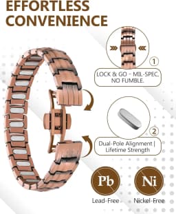 ARADOO Premium Copper Bracelet for Men with Strength 5000 Gauss Magnets Titanium Steel Wristband Jewelry Gifts