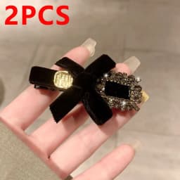 2pcs Classic Elegant Black Velvet Hair Clip Set Diamond Bow Hair Clip Elegant Shining Women Party Daily Styling Hair Accessories