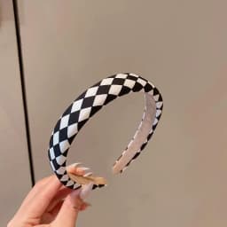 1pc Retro Black and White Grid Chessboard Hairband for Women, Thin Sponge Hair Clip, French High Forehead Headpiece for Autumn