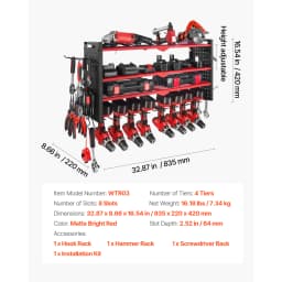 SucceBuy 4-Layer Hand Power Tool Organizer Rack Wall Mounted Pegboards Electric Drill Storage Holder for Garage Workshop