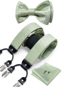 Adjustable Slive Paisley Suspender Self-tie Bowtie Pocket Square Cufflinks Set Luxury 6 Clips Mental Elastic Classic straps