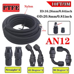 AN4 AN6 AN8 AN10 3m/10ft E85 Tube Nylon Stainless Steel Braided PTFE Black Fuel Line Fitting Kit with 6 pcs Swivel Hose Ends