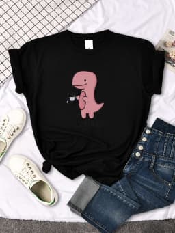 Lady T-Shirt Cute Pink Tea-Rex Print T Shirts Female O-Neck Loose Oversize Shirt Harajuku All-Match Kawaii Animal Women Clothes