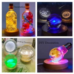 Dimmable Wooden USB Switch Desktop Decorative Lights Colorful Gradient Remote Control Light Base Display Light Support Ornament