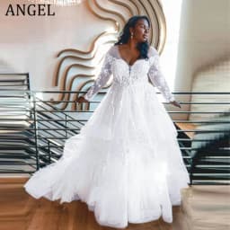 ANGEL Gorgeous Plus Size Wedding Dresses Customized 2025 A-line Tulle Lace Appliques Bridal Gowns Long Sleeves Vestidos de Novia
