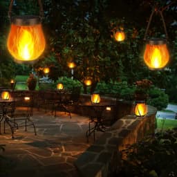Solar Flame Rope Lantern Type-C Fast Charging Waterproof Hanging Lamp with Flickering 3D Flame for Garden Patio Camping Decor