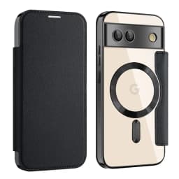 Luxury Leather Wallet Card Clip Magnetic Clear Phone Case for Google Pixel 9 Pro XL 8A 7A Plating Wireless Charging Flip Cover