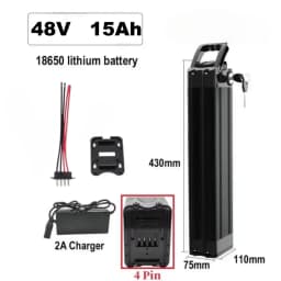 High Capacity 36V 48V Silver Fish 18650 Battery 12-25Ah Built-in BMS Fit Bafang 250W-1000W Motor Kit Complete With 2A Charger .